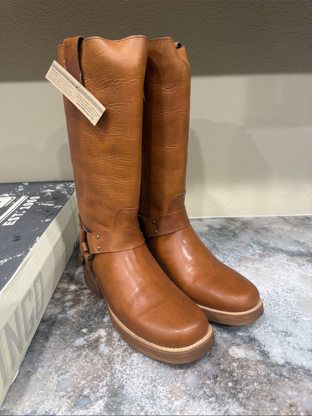 dingo Tan Leather Harness Western Boots